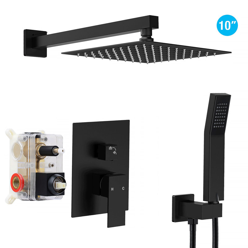 Système de douche complet avec valve brute, Noir mat
