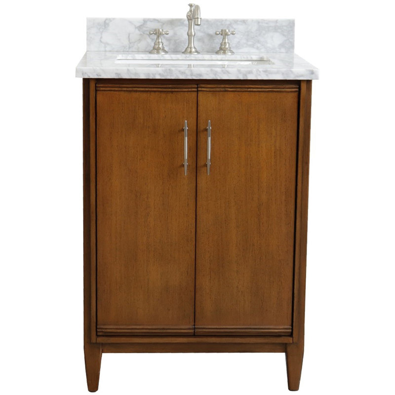 25'' Single Bathroom Vanity with Top, White Carrara Marble