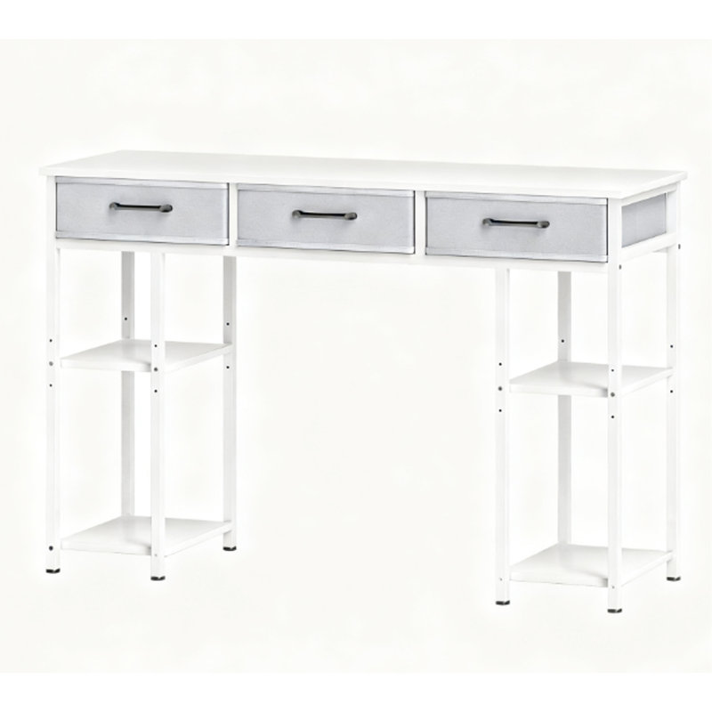 Petit bureau d'ordinateur, bureau d'écriture avec tiroirs en tissu, pour la maison et le bureau, Blanc, Blanc