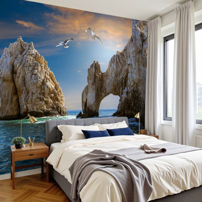 Peel and Stick Wallpaper El Arco Arch Cabo San Lucas Sunset Wall Murals 69"H x 96"W Removable PVC Wall Paper Self-Adhesive Wall Decor for Bedroom Living Room Home Office