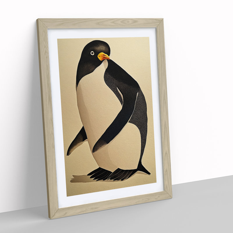 Penguin No.2 - Single Picture Frame Painting, 64cm H x 46cm W x 2cm D, Oak