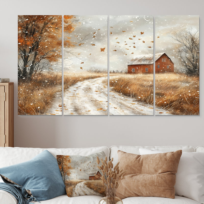 Windy Prairie Leaves Path o The Barn III - Prairie - Art mural traditionnel pour le salon, H 28 po x l 48 po, 4