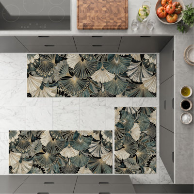 Botanical Fan Non-Slip Washable Kitchen Mats
