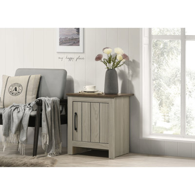 Table de bout en chêne gris de 16 po - Côté avec armoire pour le décor H 21,5 po Finition noyer Plateau de table contrastant