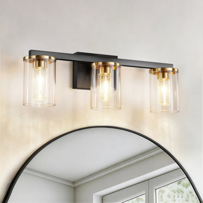Luminaire de salle de bain 3 lumières à DEL noir mat avec abat-jour en cristal de bulles, température de couleur réglable 3, intensité variable, IRC élevé 90