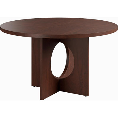 47" Round Dining Table for 4-6, Circle Kitchen Table with Sturdy Pedestal Base for Apartment, Living Room