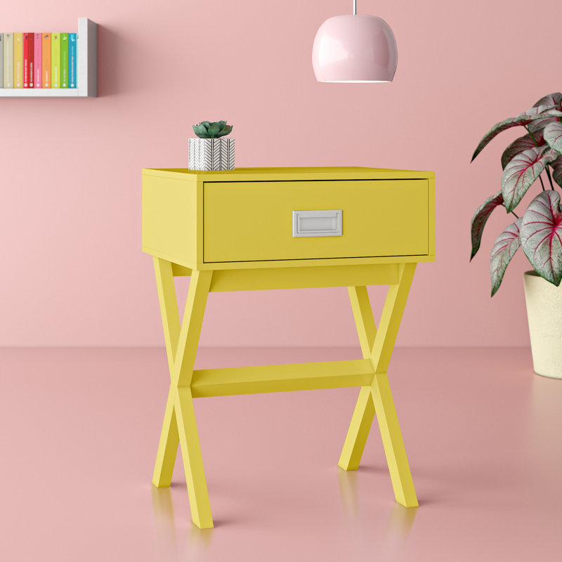 Emile End Table with 1 Drawer, Yellow