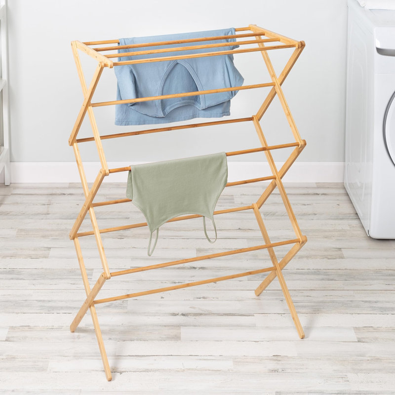 Foldable Bamboo Drying Rack Sturdy Portable Space Saver for Clothes & Towels