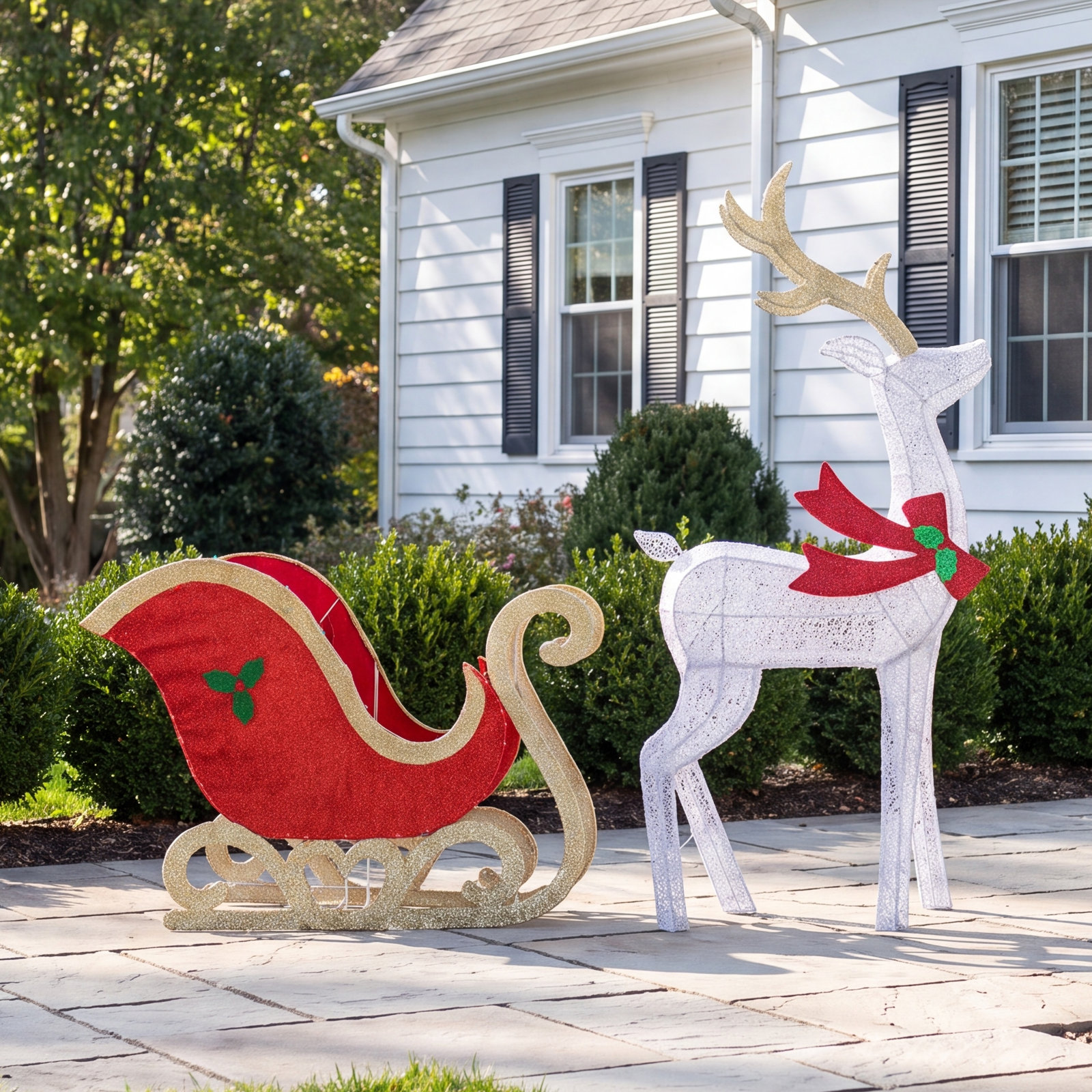 5' Lighted Reindeer with Sleigh Set
