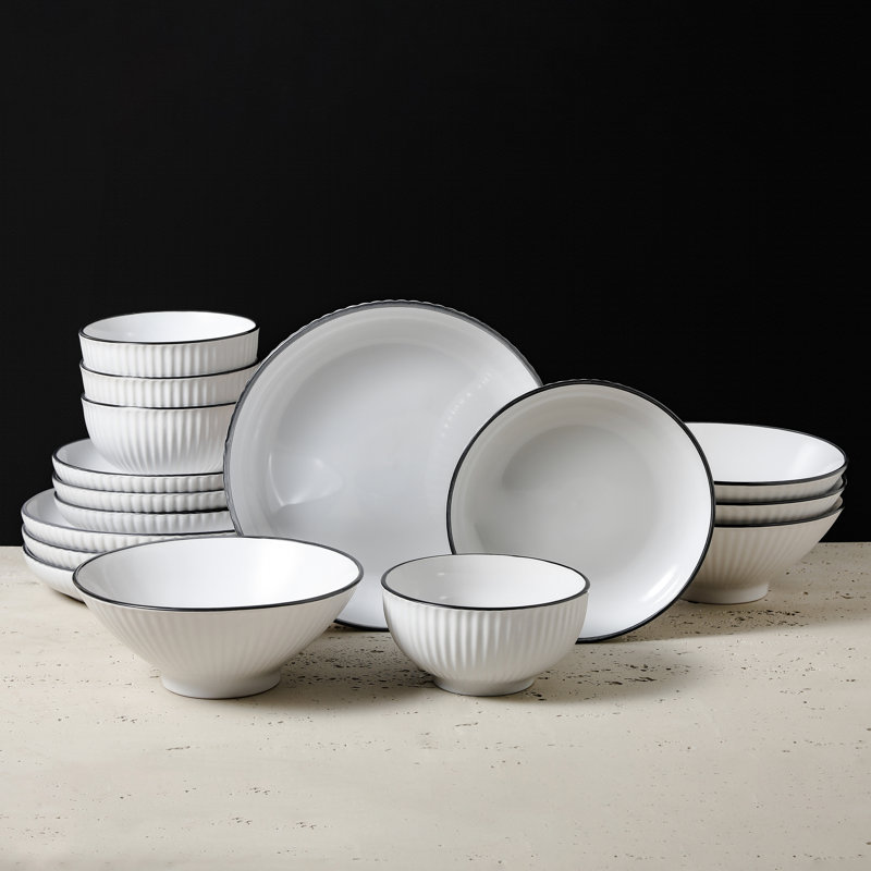 White Ribbed Ceramic 32-Piece Dinnerware Set, Service for 8