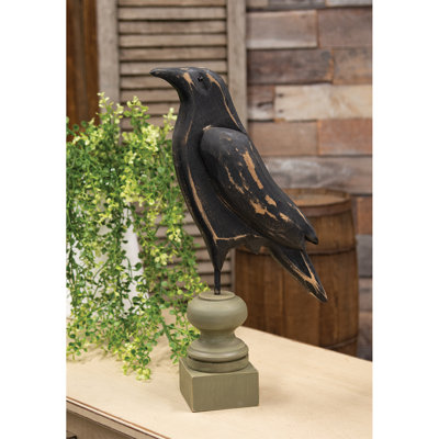 Distressed Carved Wooden Crow Pedestal - 17"H