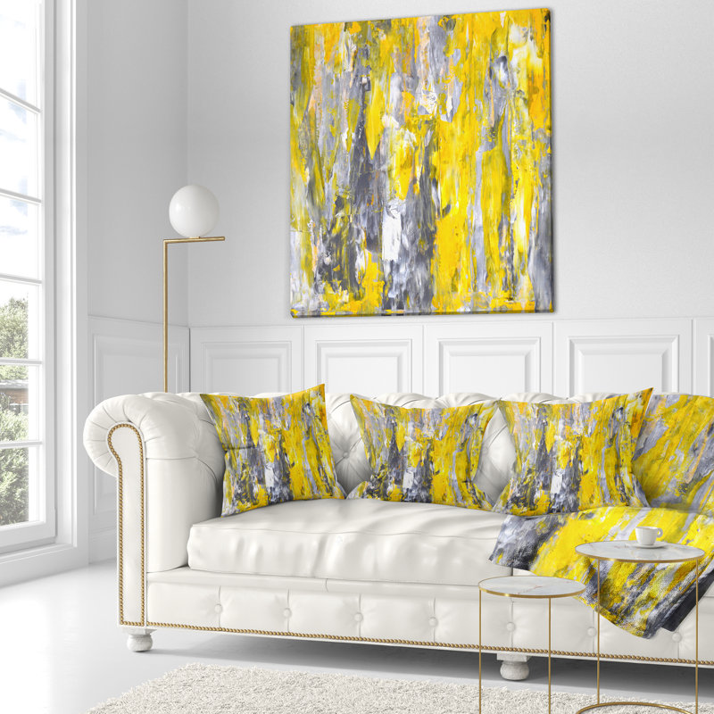 Grey and Yellow Pattern - Abstract Printed Throw Pillow, 12” x 20”, Rectangular