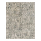 Rug & Kilim’S Modern Block Print Rug In Silver-Gray & Teal With Floral Patterns