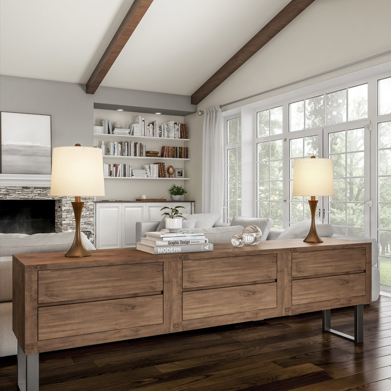 Ensemble de 2 lampes de chevet 25 po House of Hampton, Bronze, Beige