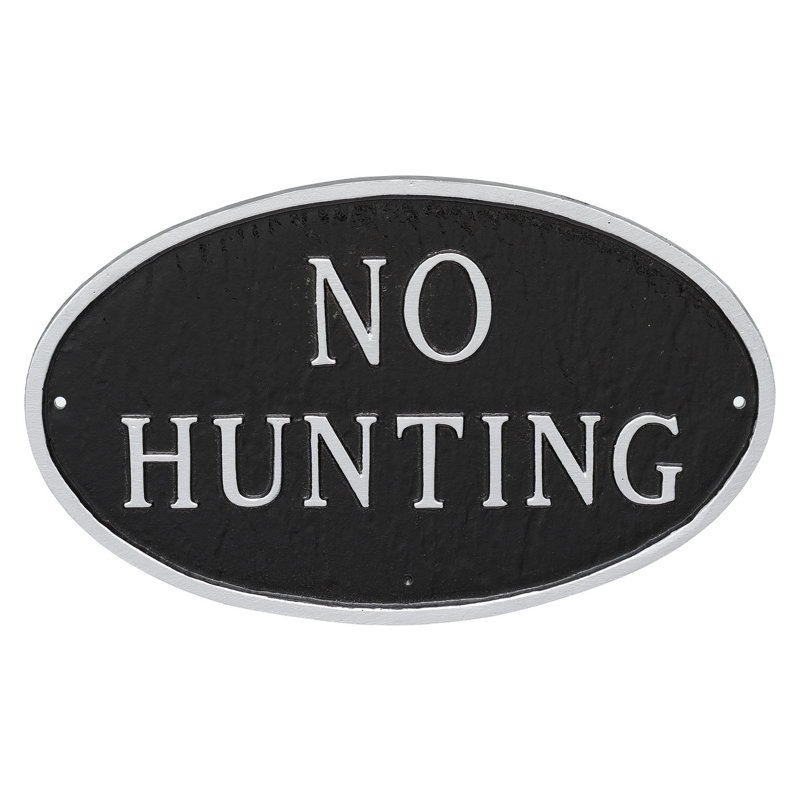 Plaque de jardin «No Hunting», Noir / argent, H 8,5 po x l 13 po x P 0,25 po
