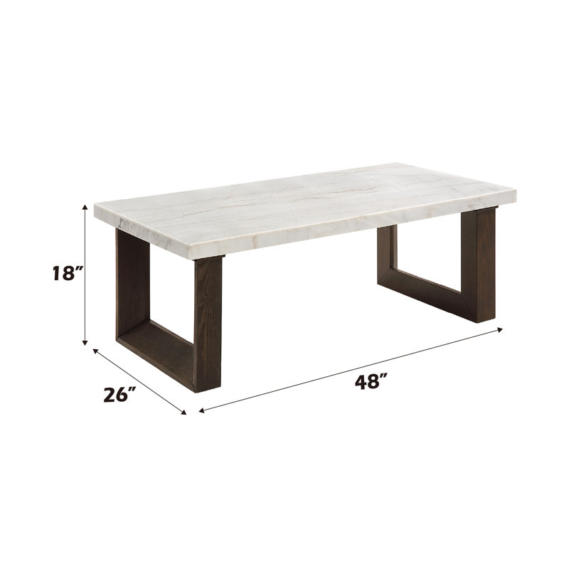 Edwyn 48'' White Marble Top and Brown Wood Coffee Table