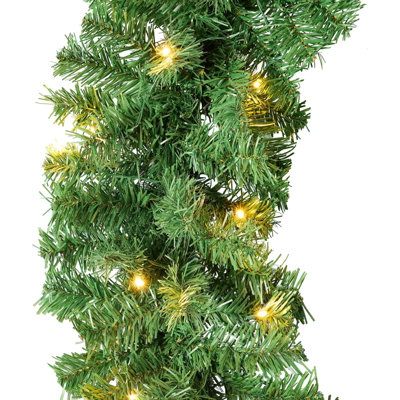 9Ft Pre-Lit Holiday Pre-Decorated Christmas Garland For Stairs, Fireplace, Decoration W/PVC Tips, 50 Lights, Pine Cones, Berries - Semi-Flocked