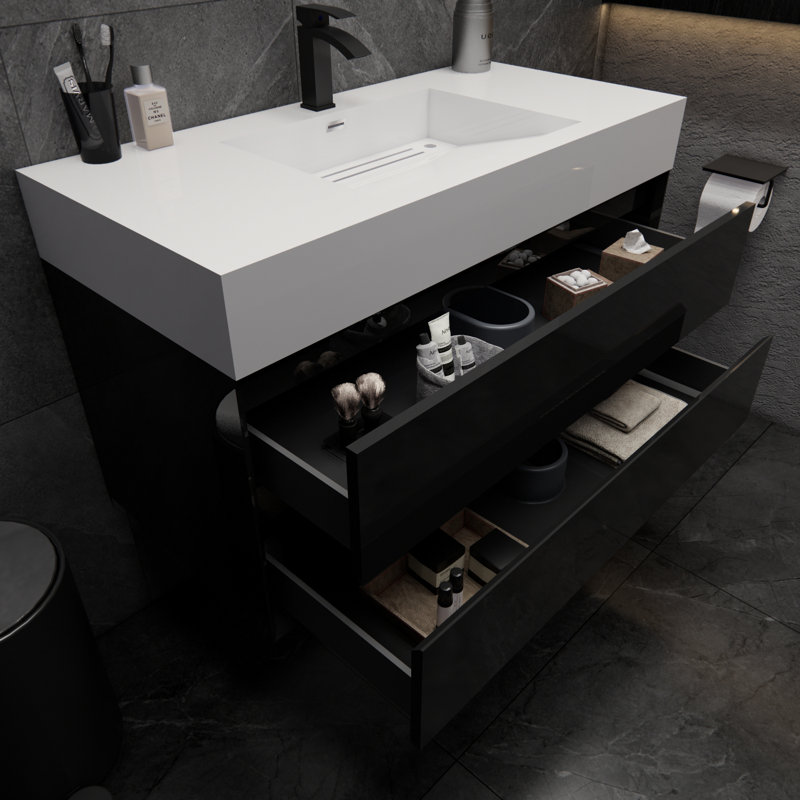 Albizu 42" Wall-Mounted Single Bathroom Vanity, Black