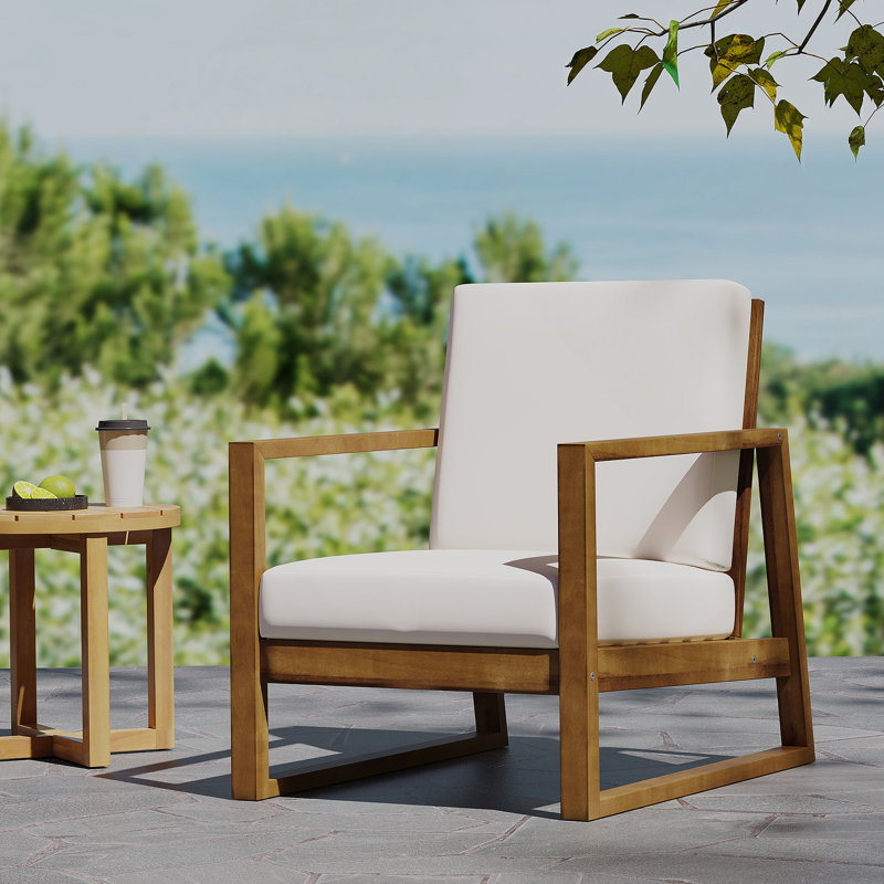 Chaises de salle à manger d'extérieur en bois pour la cour, le patio, Beige Cushion/Teak Frame
