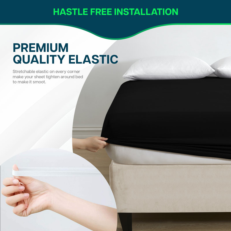 Drap-housse uni en microfibre extra profonde, Noir, Lit simple