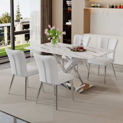 Linvel Rectangular 63'' L x 37'' W Modern Comfort Dining Table and Chair Set