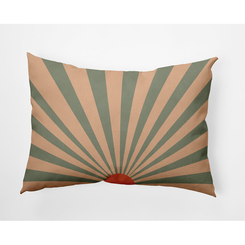 Outdoor Reversible Throw Pillow, Moss/Apricot Geometric