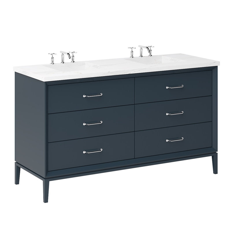 Alexandra Double Drawer Bath Vanity, Hague Blue, 60", Polished Chrome