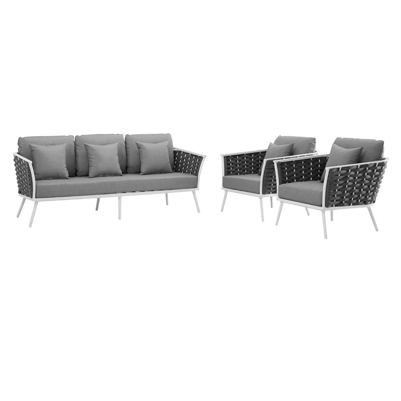 Stance 3-Piece Gray and White Aluminum Outdoor Sofa Set