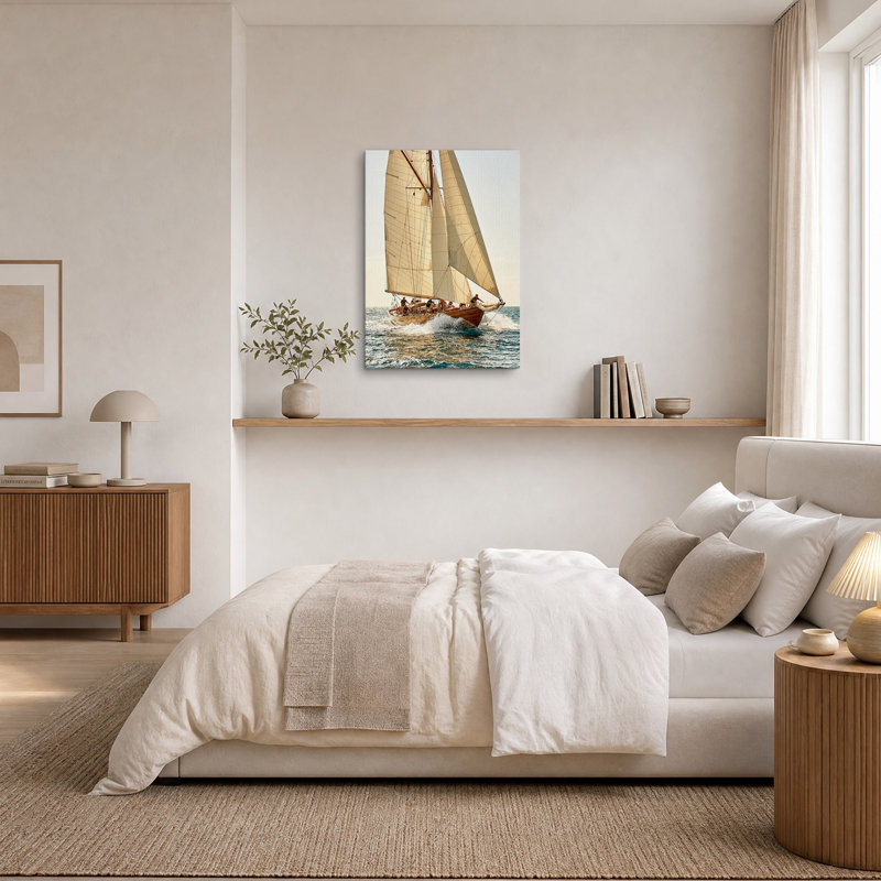 Toile en bois avec voilier en bois, H 40 po x l 28 po