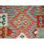 Tapis oriental 3 pi 6 po x 5 pi 2 po orange brûlé, kilim afghan avec motif géométrique coloré, tissage à plat, colorants végétaux, laine pure, tissé à la main, réversible