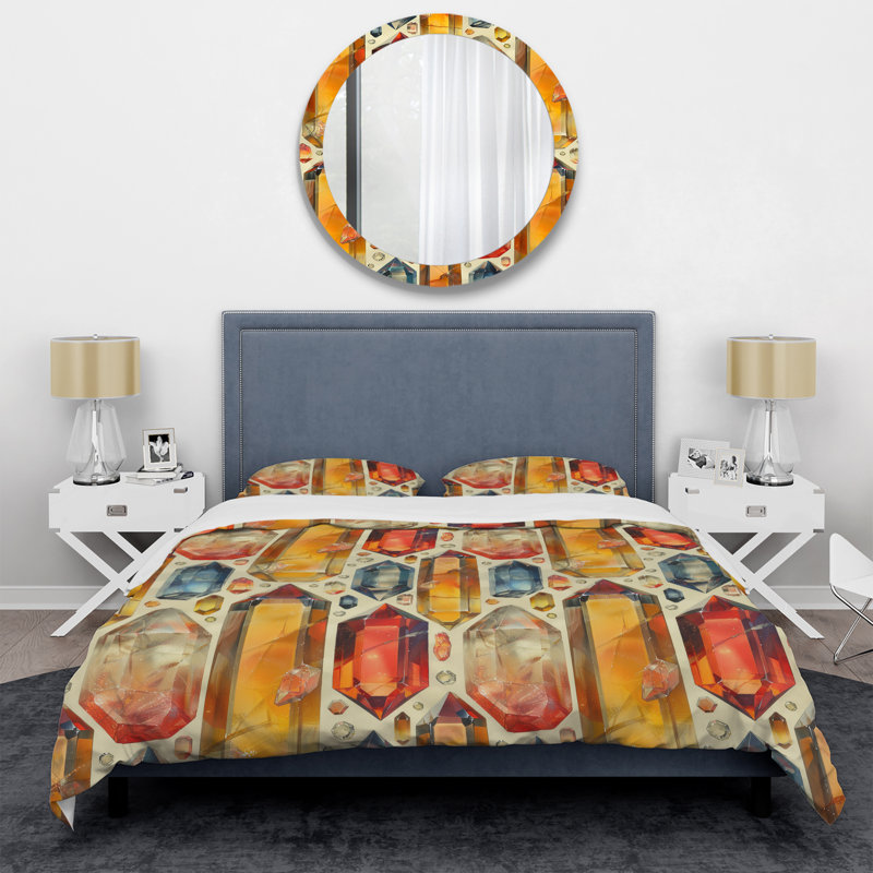 Ensemble de housse de couette jaune et rouge en pierre Geode Crystals - Stone Geode