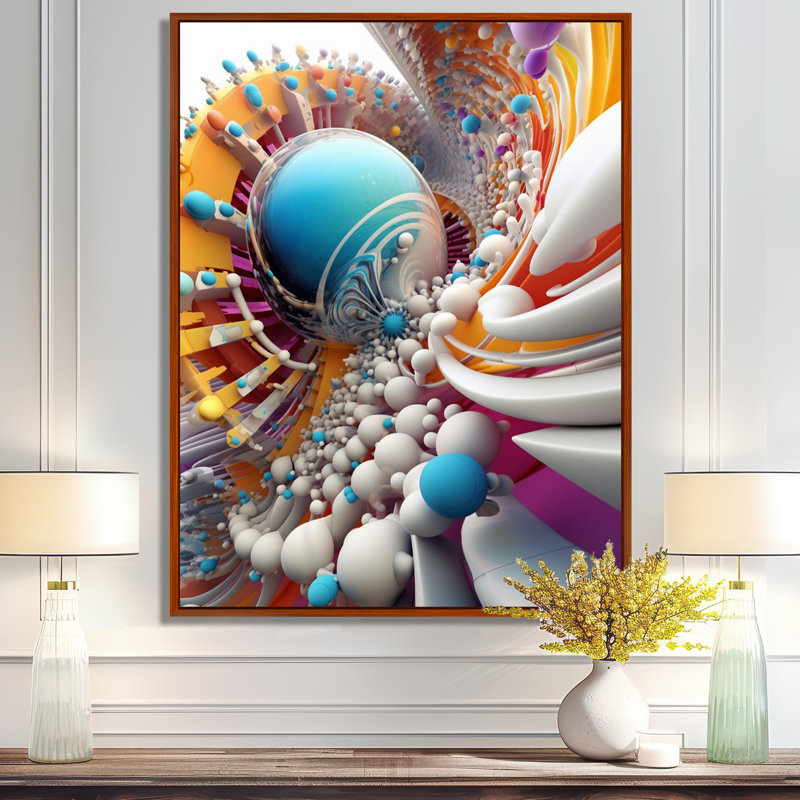 «Futur explosion of Fractal Joy II - Abstract Spirals Wall Art Living Room», Toile avec cadre flottant brun