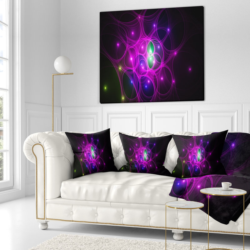 Fractal Space Circles - Coussin imprimé abstrait, 16 po x 16 po, Coussin décoratif, Rose