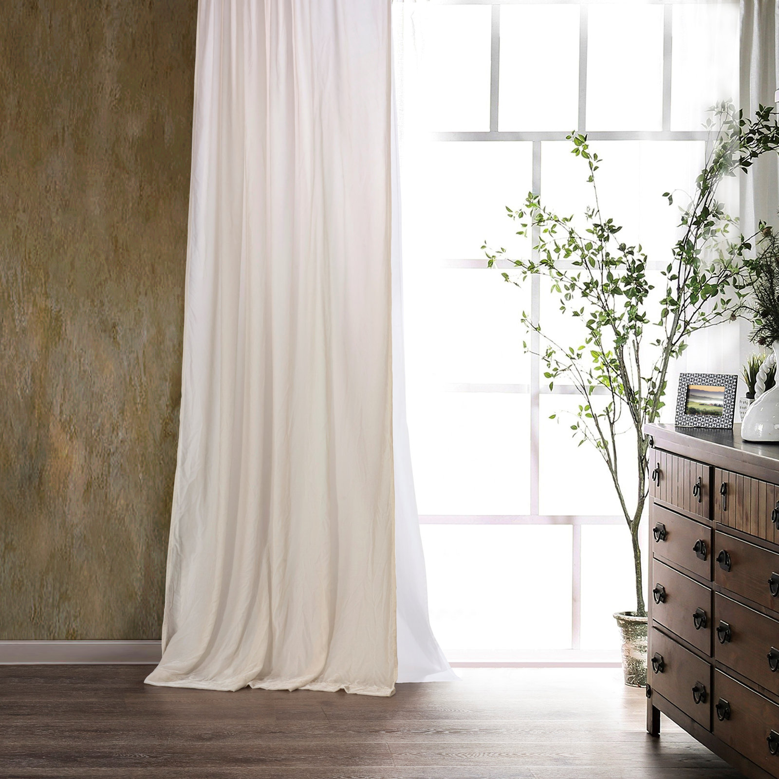 Stella Faux Silk Velvet Curtain Panel, Stone