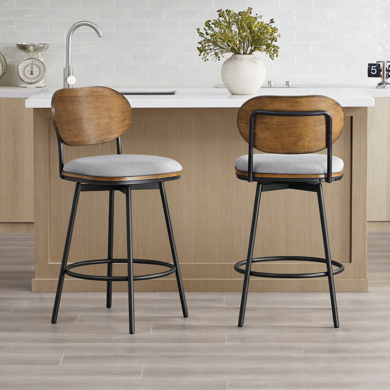 Tabouret pivotant et en métal Avriel, 2, Gris clair, Tabouret de comptoir avec siège d'une hauteur de