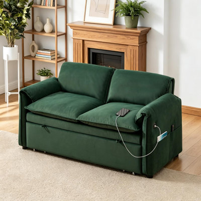 3-in-1 Convertible Sofa Bed with Adjustable Backrest, USB Charger & Side Pockets
