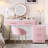 Pink Dressing Desk With Velvet Upholstery, 5 Spacious Drawers, Marble-Like Tabletop, Padded Chair, Gold Metal Accents And Installation Upholstered Vanity Sticker Top, Support, Left/Right Adjustable In-711041284