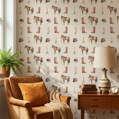 Equestrian Wallpaper Vintage Horses Removable Wall Decor