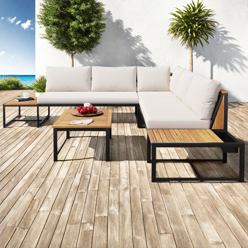 Ensemble de meubles de patio avec causeuse, ensemble de canapé d'extérieur 4 pièces avec coussins imperméables, Beige