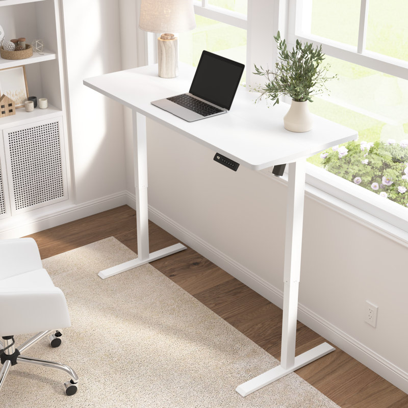 Bureau réglable en hauteur Katia, Blanc / blanc