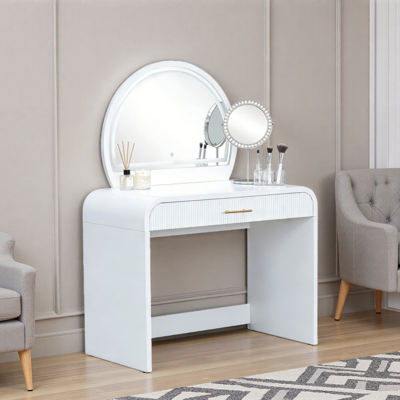 Coiffeuse avec miroir à écran tactile lumineux Lederman, coiffeuse et tiroir