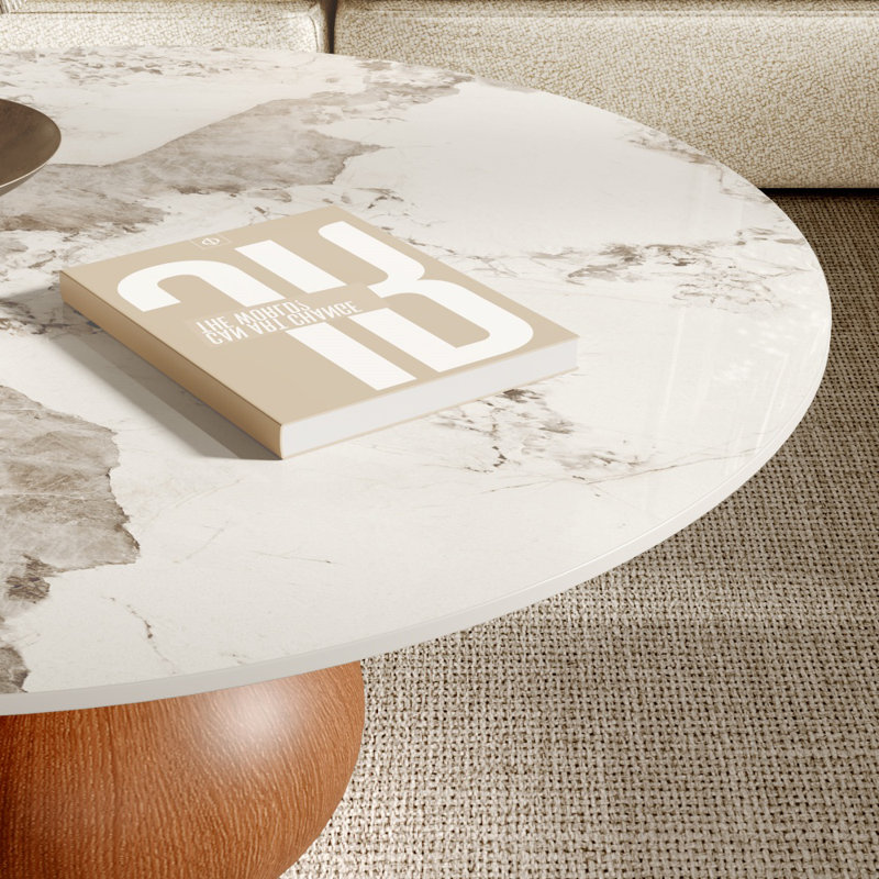 Table basse Jackline Living Mid-Century, Brun sable brillant, H 18,23 po x L 41,73 po x l 41,73 po, Fausse pierre de marbre