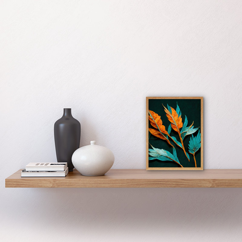 Modern Detailed Bright Dried Leaves - Print, Light Brown Framed Paper, 25.9cm H x 20.6cm W