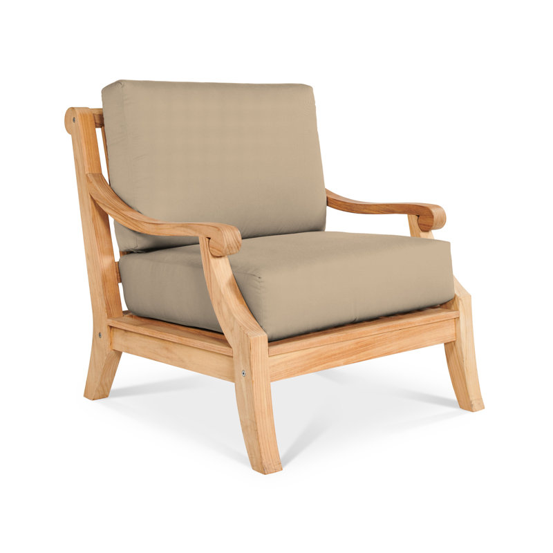 Sonoma Teak Club Chair With Cushion In Antique Beige, Canvas Navy Sunbrella® Canvas, Natural Sanded