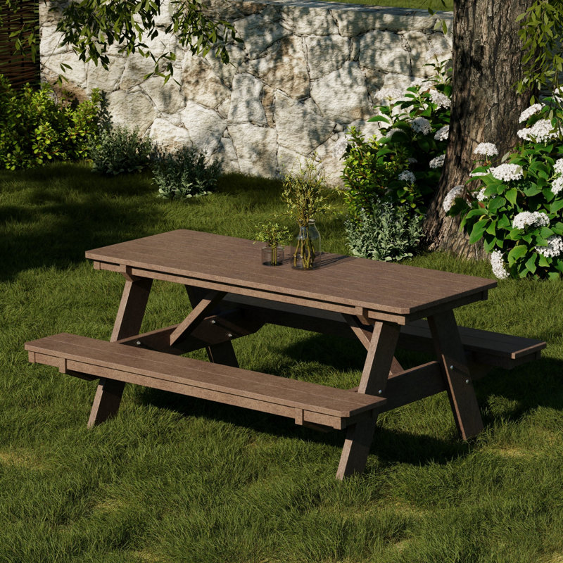 Table de pique-nique 72 "avec bancs attachés Heritage, Brun Tudor