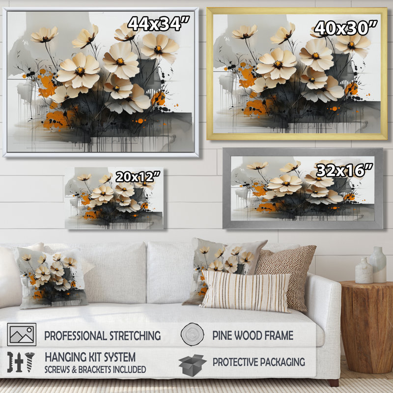 Fleurs de Jacinnyn Golden Zinnias, beauté dépliée III - Zinnias, art mural, Impression encadrée flottante, H 16 po x l 32 po