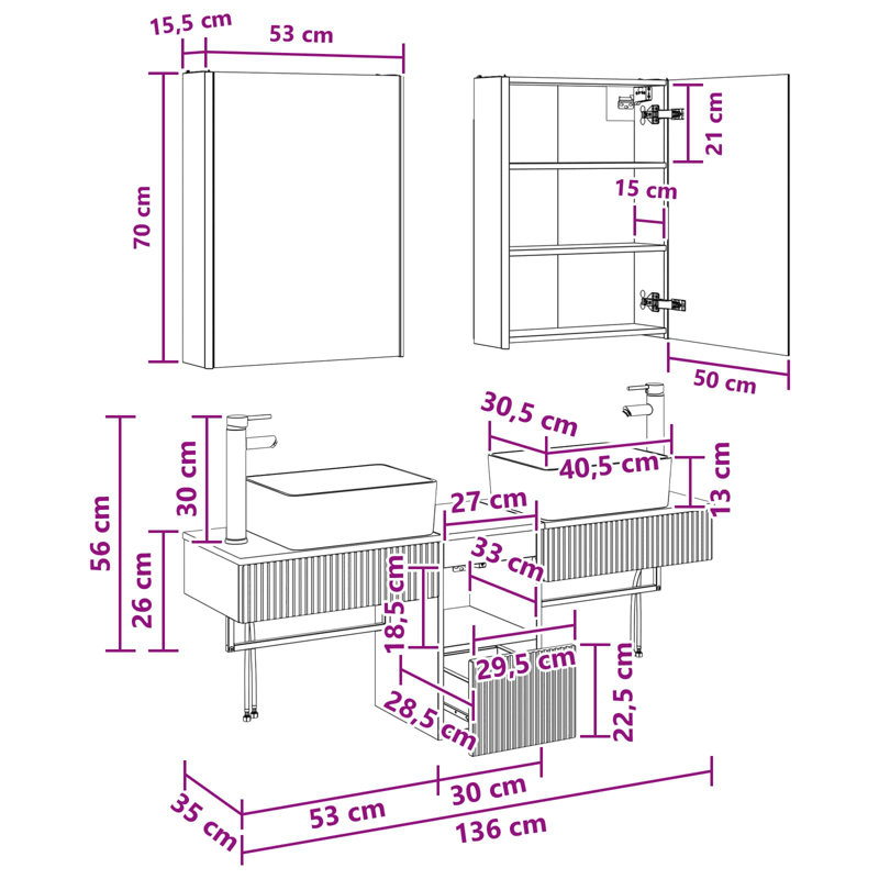 Vanity & Mirror Set, Smoked Oak