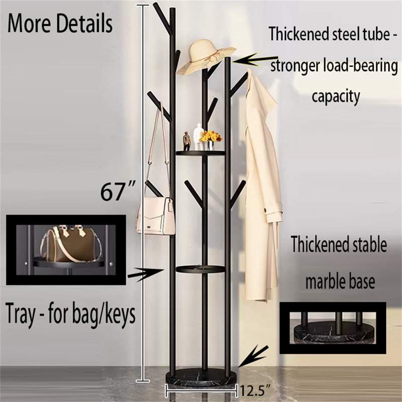 Coster Steel Freestanding 9 - Hook Coat Rack, Black