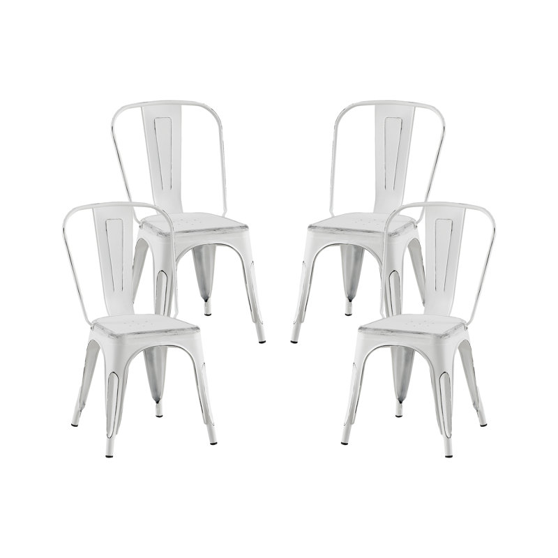 Ensemble de 4 chaises de salle à manger en métal blanc mat sablé, siège de 18 pouces