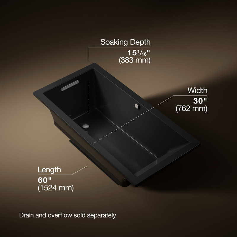 Underscore 60" x 30" Drop In Acrylic Bathtub with Heater, Black